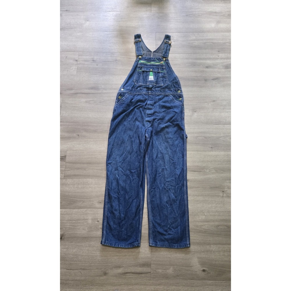 Vtg Liberty Overalls Bibs Size 40 X 30 Green Stitch Denim Carpenter Work Wear